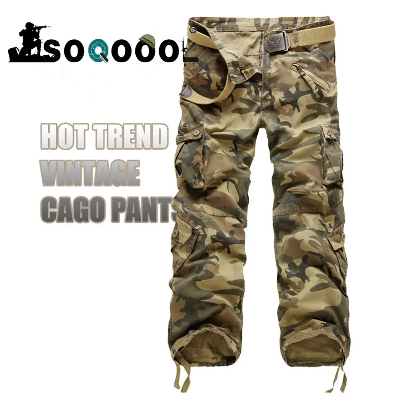 Мужские камуфляжные брюки карго с несколькими карманами в стиле милитари
