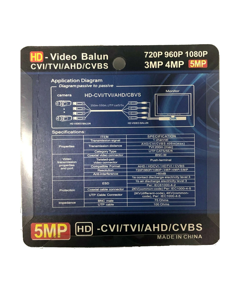 Переходник BNC к CAT5 CAT6 UTP для видеонаблюдения HD TVI 1080P 4MP 5MP 8MP 4K 10 шт. в упаковке |