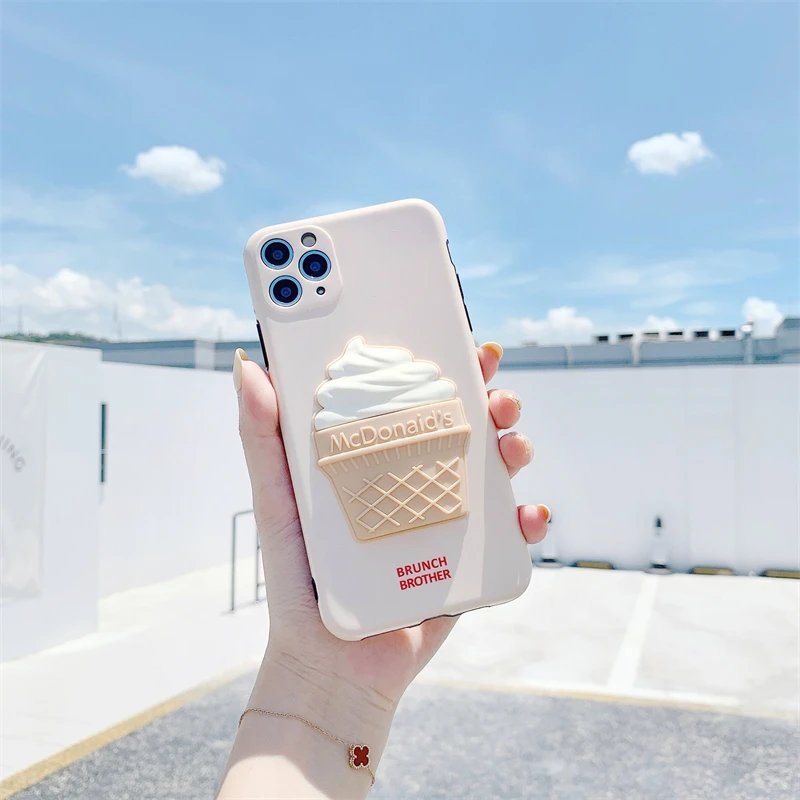3D ice cream Liquid silicon Precision hole Case For Apple iphone 12 11 XS Pro Max Mini X XR SE 8 7 Plus Anti fall phone case