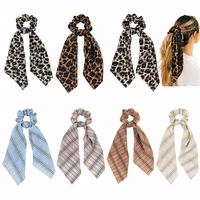 new printed silk scarf large intestine hair tie new leopard plaid ribbon ponytail hair tie hair accessories headdress