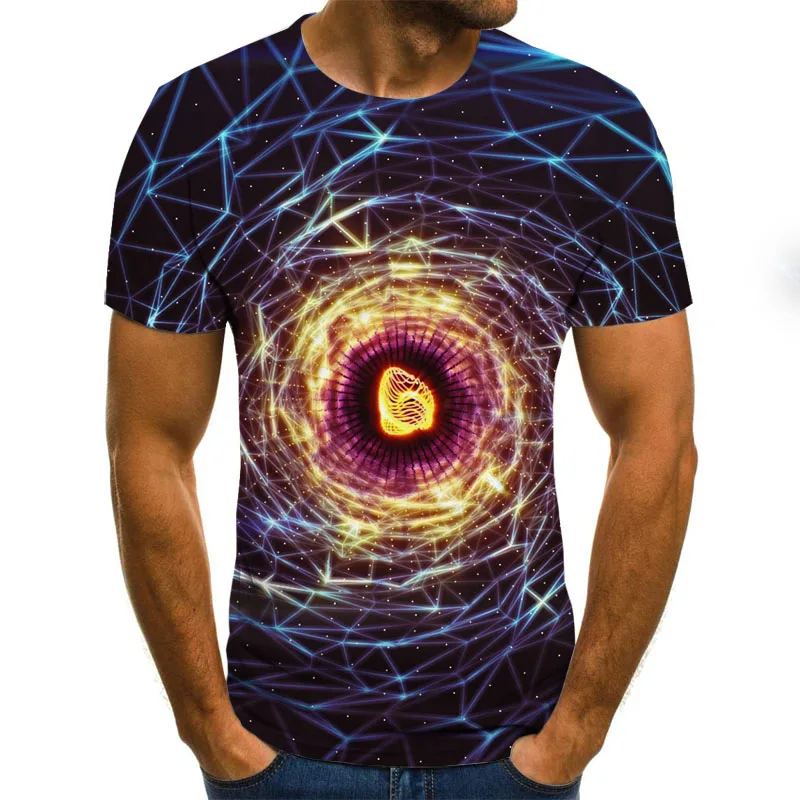 

2021 New Three-dimensional Rotating Men's T-shirt Summer Fashion Short-sleeved 3D Round Neck Tops Visual Three-dimensional Shirt