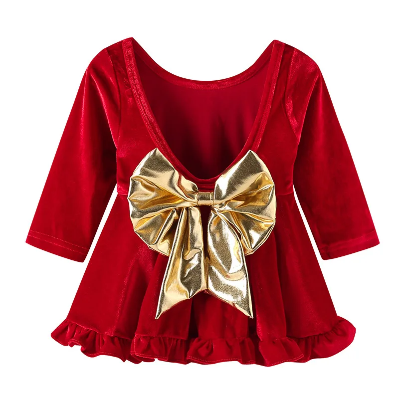 Рождественское платье для девочек детское вельветовое с длинным рукавом