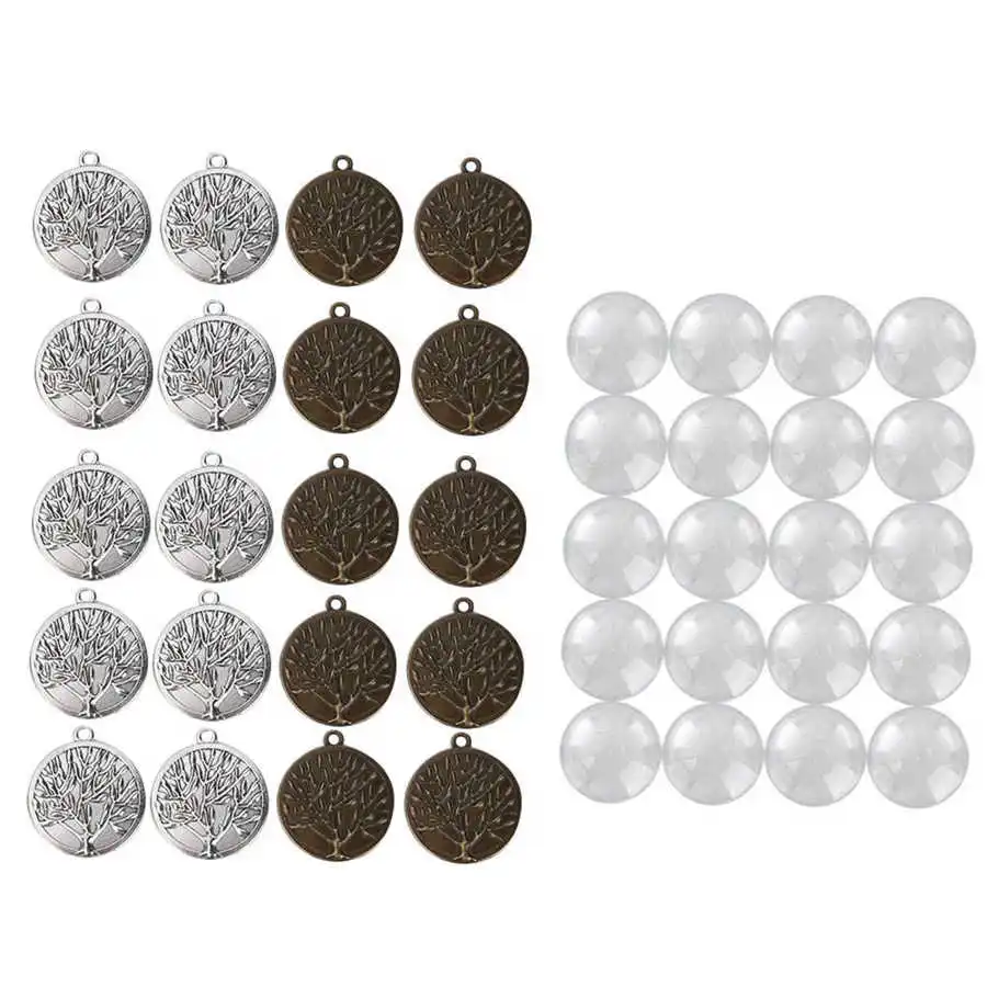 40pcs Retro Metal Round Pendant Base Tray Glass Domes Sheet Jewelry DIY Tool Accessories Bangles for Women | Украшения и