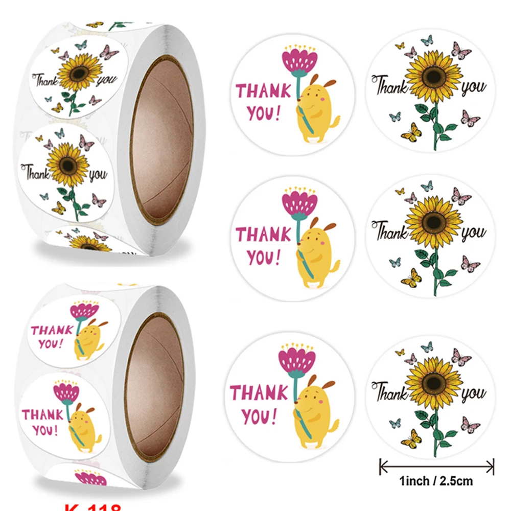 500 шт 2,5 см Подсолнух наклейка «спасибо» мультфильм тюльпан Канцтовары наклейка для украшения этикеток милые наклейки