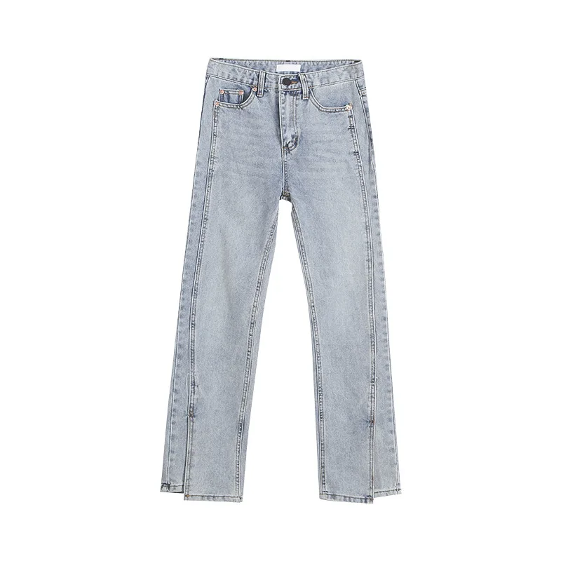 

ZAWAHIKI Korean Casual Jeans Woman Spring 2021 High Waist Loose Bell Bottom Jeans Fashion Wide Leg Denim Jeans