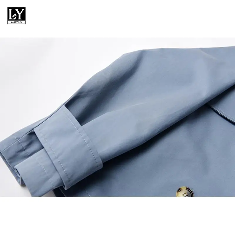 

LY VAREY LIN Spring Autumn Office Lady Solid Loose Jacket Women High Street Double Breasted Turn-down Collar Trench with Belt