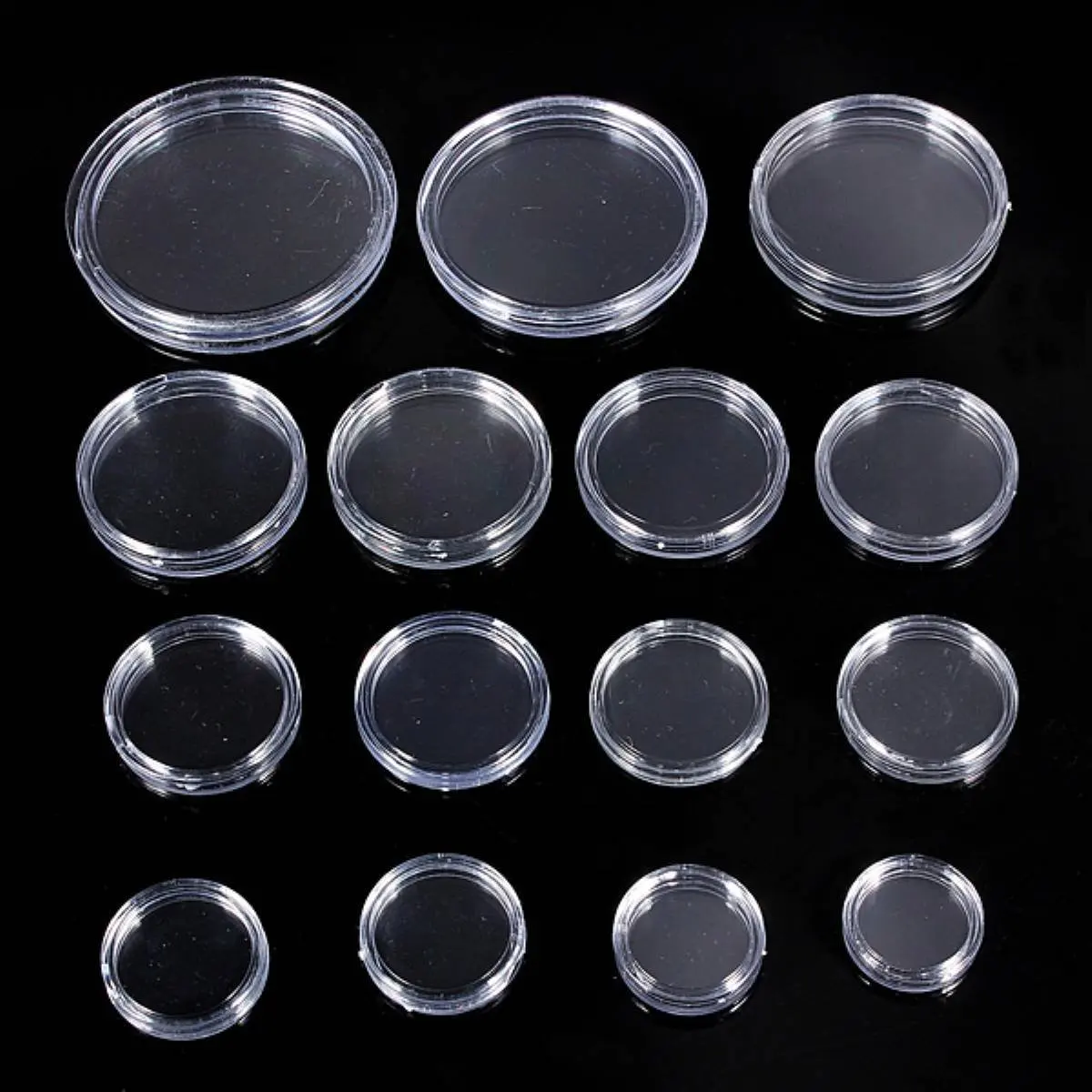 

10 pcs Small round transparent plastic coin capsules box 22mm