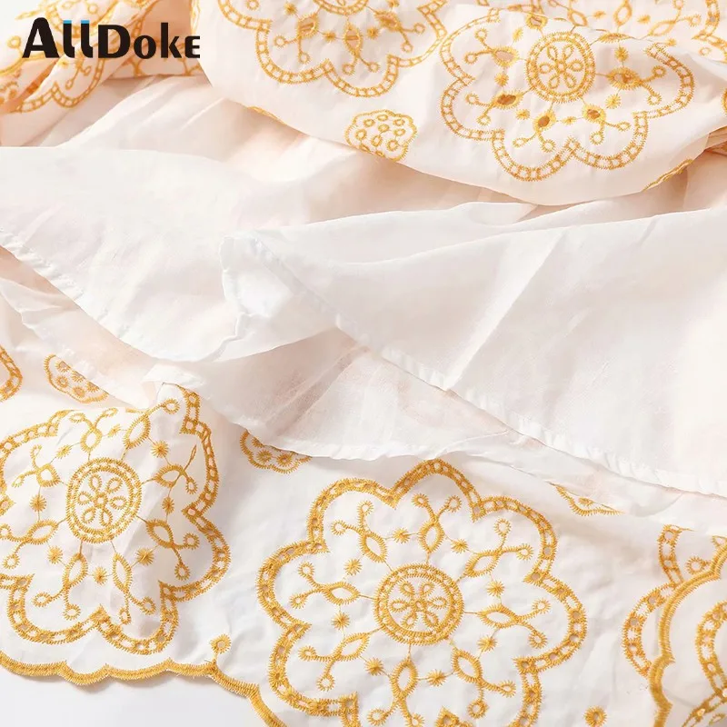 

ALLDOKE vintage embroidery maxi long dress women summer square collar puff sleeve high waist hollow out A line dresses vestidos