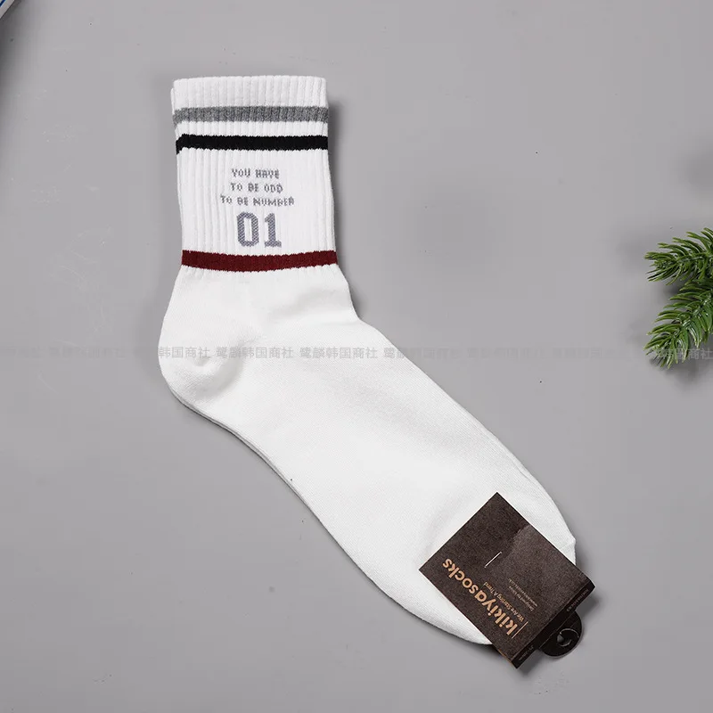 

Letter Men Sock Striped Crew Man's Socks Standard Patchwork Unisex Black Casual Warm Adult Cotton Classic Autumn Winter Sokken