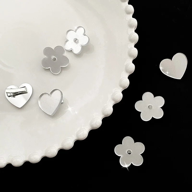 

20PCS 3.0cm Mirror Acrylic Flower Hairpins Floral Side Hair Clips Looking Grass Heart Hair barrettes