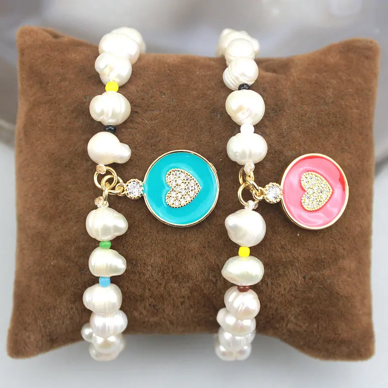 Браслет из пресноводного жемчуга с покрытием в форме сердца 10 шт./лот | Украшения