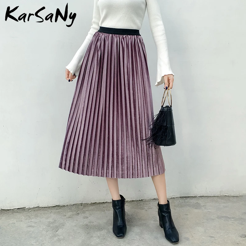 Женская зимняя юбка плиссированная Макси Зеленая винтажная длинная