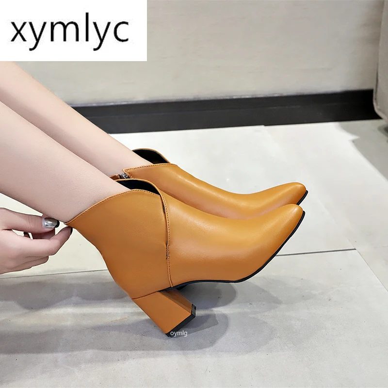 

2020 female sexy high heel boots pointed toe short plush side zipper fashion boots sexy prom wedding shoes leather PU mujer