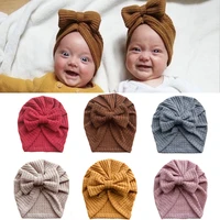 soft newborn baby girls caps sweet big bow turban photography props for baby girls simple all match waffle pattern knit hat