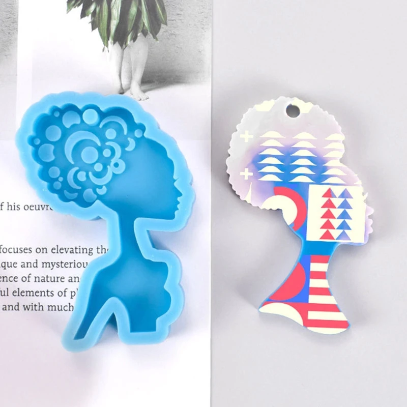 

4Pcs Afro Female Keychain Resin Molds Silicone Resin Casting Afro Human Beauty Woman Head Mold with Pigment Craft Tools