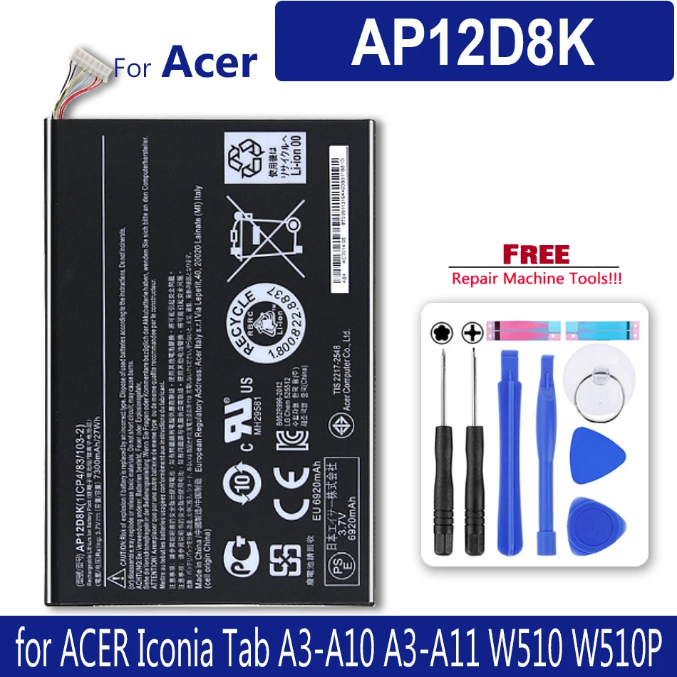Аккумулятор для планшета AP12D8K ACER Iconia Tab A3 A10 W510 W510P 3 7 V 7300MAH 27WH с Трек