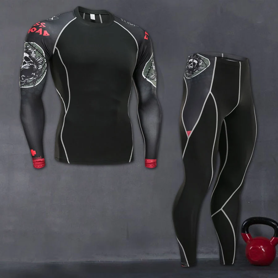 

2021 New Compression Tracksuit Fitness Tight Sportswear Running Set T-Shirt Leggings Men's Sportswear Demix Gym Sport Suit