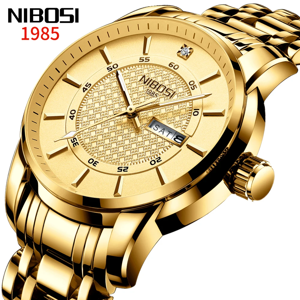 

NIBOSI Men Watches Chronograph Sport Top Brand Luxury Full Steel Gold Men Watch Waterproof Big Dial Watch Men Relogio Masculino