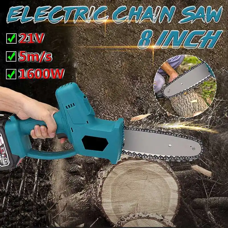 

21V 1600W Electric Chain Saw Lithium Battery Mini Pruning One-handed Garden Tool With Chain Saws Rechargeable Woodworking Tool