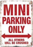 mini parking white metal wall sign plaque cooper garage classic car austin