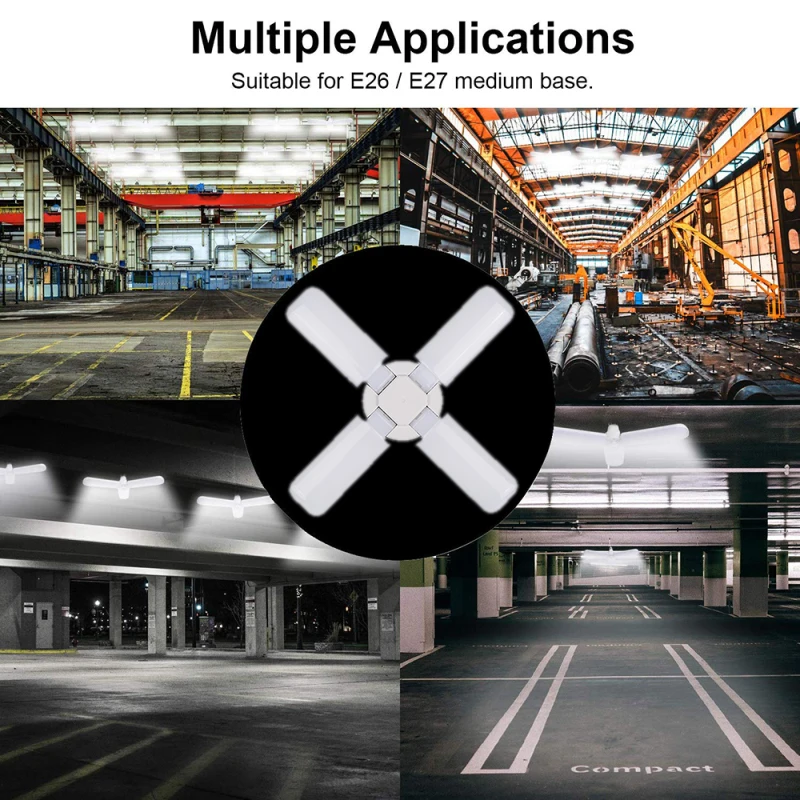 

New Square LED Garage Lamp E27 Deformation Industrial Light Folding Ceiling Fan Light For Warehouse Work Adjustable Ceiling Lamp