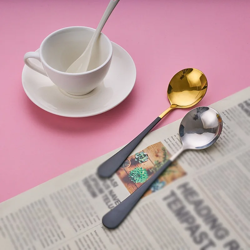 

Stainless Steel Dessert Spoon With Long Handle Round Head Home Tableware Western Dinnerware For Mixing Drinking Kitchen Supplies