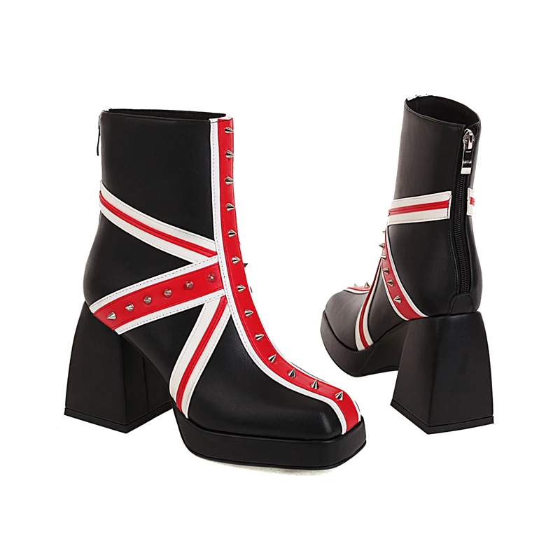 

Ботильоны женские кожаные с заклепками, на толстом каблуке 8,5 см