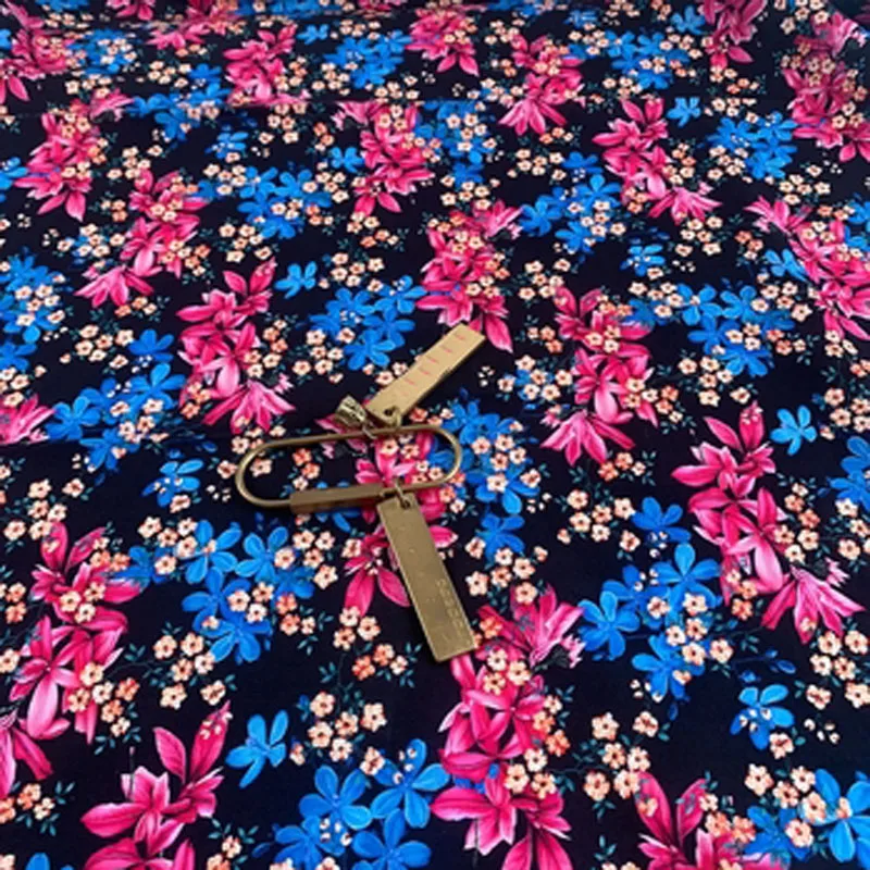 

Viaphil 100% Cotton Fabric Brand New Blue Mixed Pink Flowers Printed Sewing Cloth Dress Clothing Textile Tissue