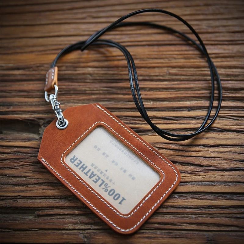 

Vertical Style Leather ID Card Badge Holder for Case with Neck Strap Lanyard