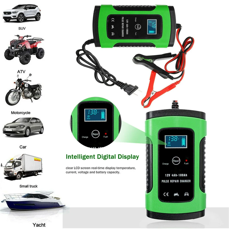 12V 6A Full Automatic Car Battery Charger Intelligent Power Chargers Wet Dry Lead Acid Battery Chargers Digital LCD Display
