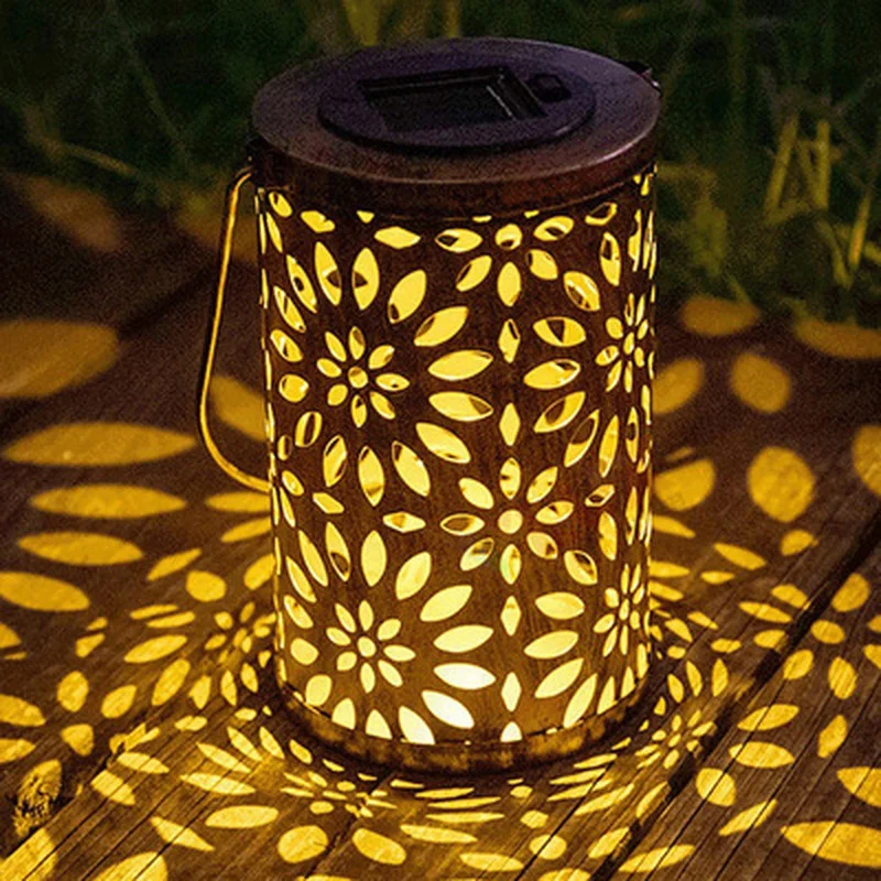 

Retro Solar Lantern Lights Hanging Lights Decoration Metal Flower Pattern Lights Lamp for Patio Courtyard Walkway Outdoor Garden