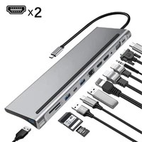 12 in 1 usb type c hub to dual compati rj45 usb 3 0 power adapter docking station for laptop support pd transmission