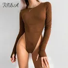 Женский замшевый боди FSDA, черный облегающий боди с длинным рукавом и круглым вырезом, повседневный праздничный комбинезон цвета хаки, Осень-зима 2020