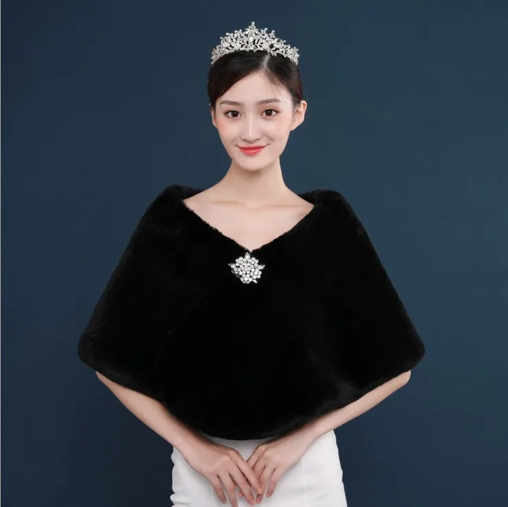 Bridal Black Red Formal Party Evening Prom Jackets Wraps Faux Fur cloaks Wedding Capes Winter Women Bolero Wrap Shawls | Свадьбы и