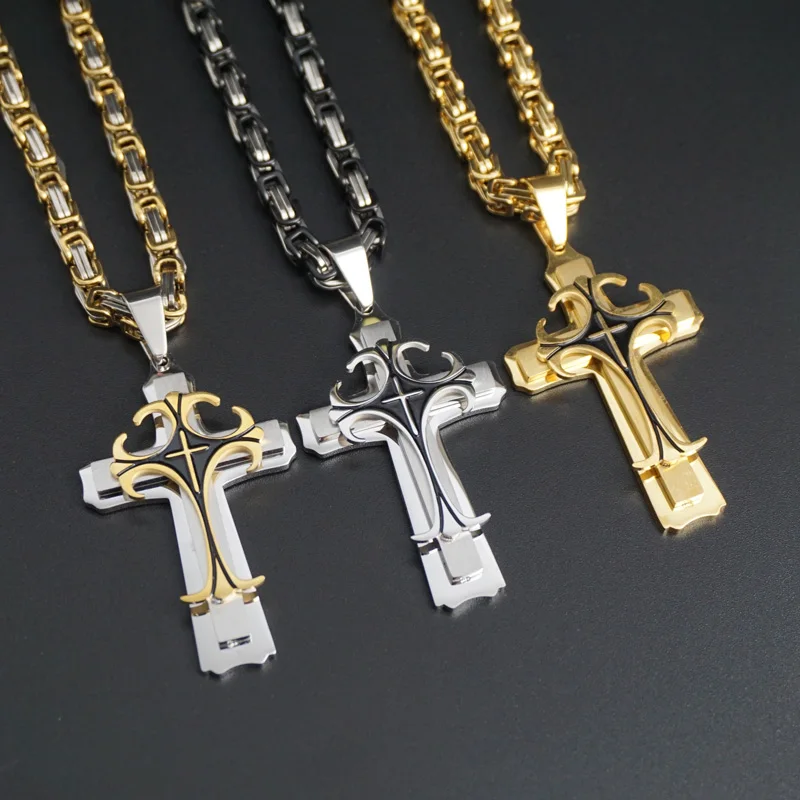 Новое винтажное ожерелье из нержавеющей стали с крестом подвеской византийский