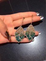 925 silver needle handmade crystal leaf pendant earrings