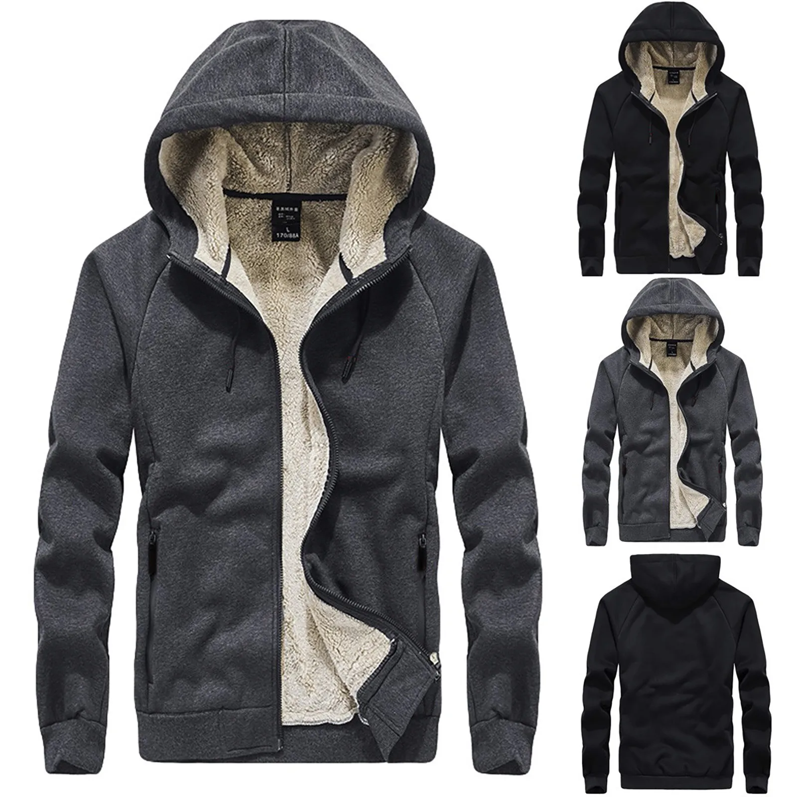 

Men's jacket Casual Autumn Winter Warm Fashion Plus Size Hoodie Velvet Zipper Thickened Fleece Slim Fit Male Outwear Coat #40