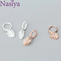 100 925 sterling silver earrings women korean version small with zircon leaf ear button temperament leaf ear jewelry wholesale