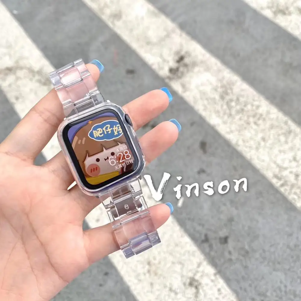 Прозрачный резиновый ремешок для apple watch 6 5 4 42 мм 38 correa прозрачная стальная