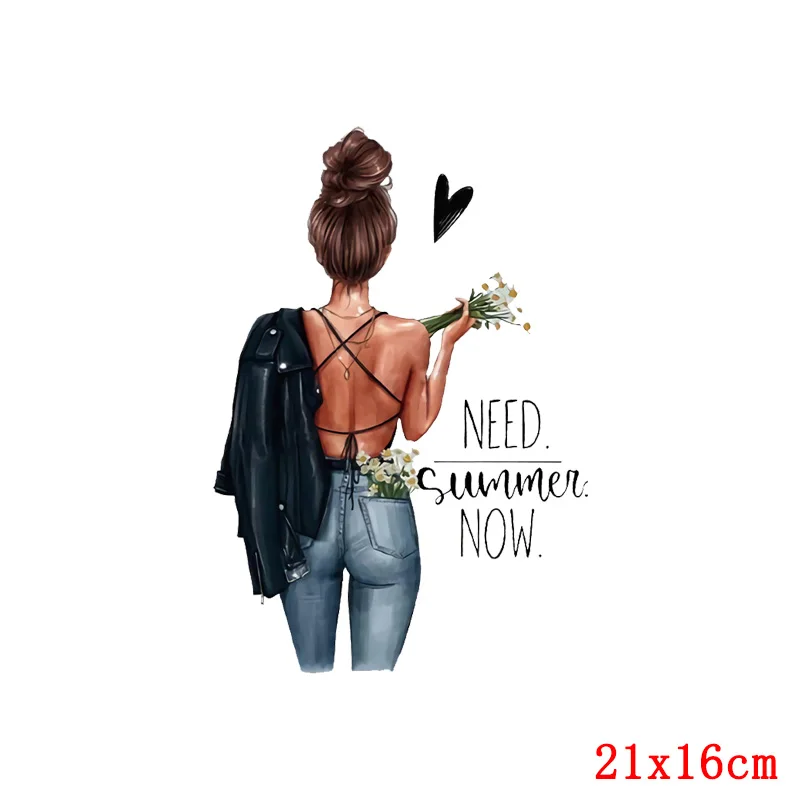 Patches For Clothing Fashion Girl Parches Heat Transfer Diy Flower Tshirt Ironing Patch Need Summer Now Vinyl Sticker On Clothes | Дом и сад