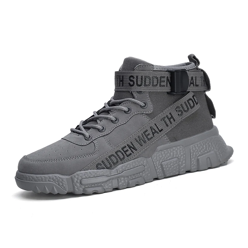 Men's Spring Autumn Fashion Leisure Casual Shoes Mesh Fabric Lightweight Hiking Walking Running Sport Sock High-top Sneakers - Цвет: Grey