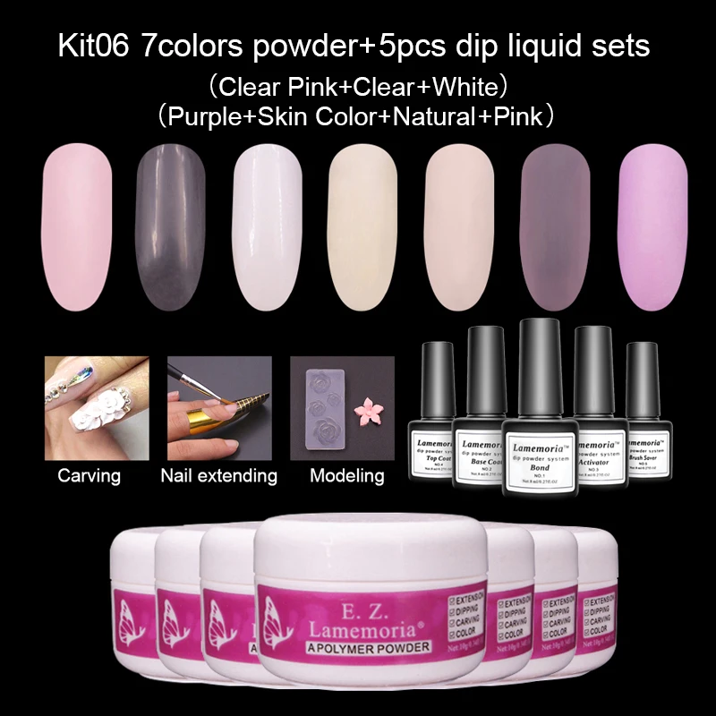 NP2190129-set6 Lamemoria наращивание ногтей акриловый порошок поли гель строитель Кристалл окунания порошок дизайн ногтей резьба украшения все для маникюра - Цвет: NP2190129-set6