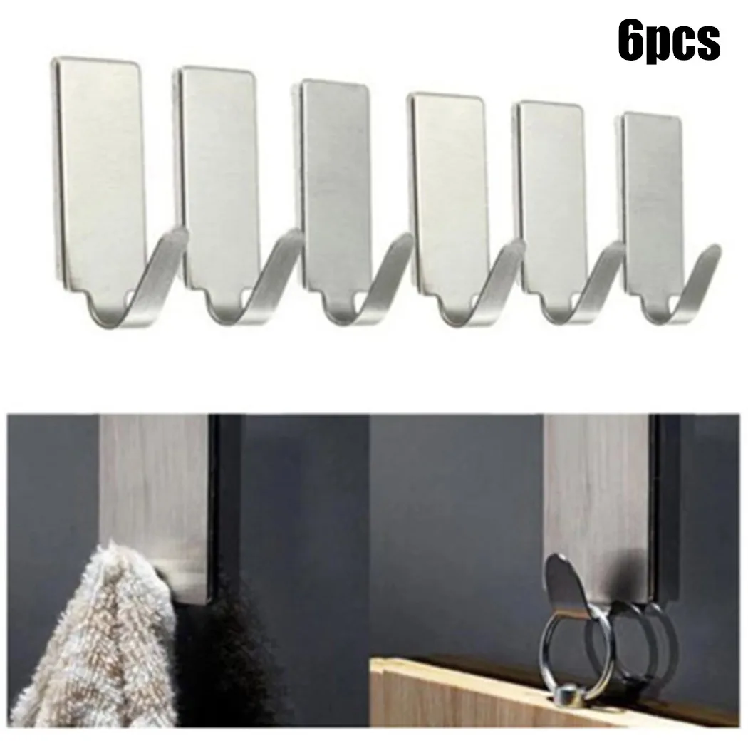 

6x Stainless Steel Adhesive Hats Coats Stick Door Wall Hanger Holder Hook Easy Handling Without Drilling Screwing