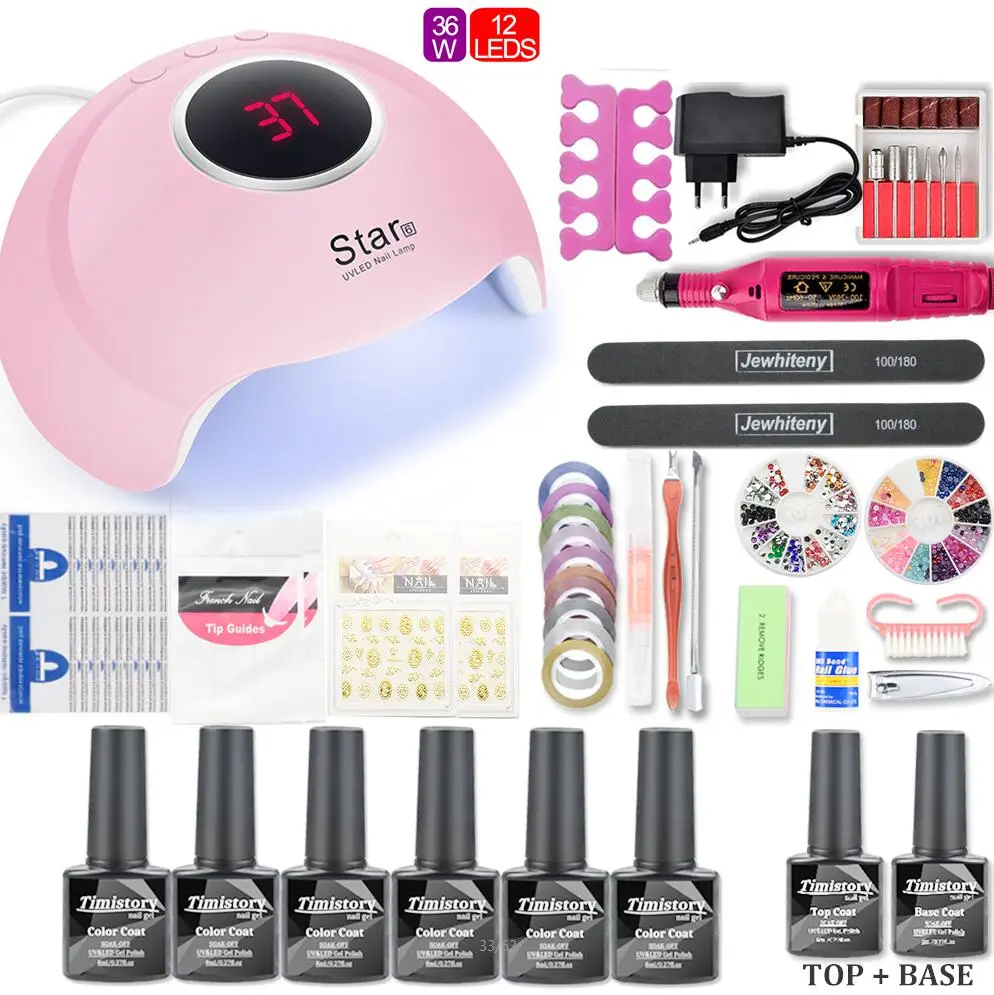 36W UV LAMP 6PCS Набор для ногтей 80 Вт/54 Вт SUNX Plus УФ светодиодный светильник сушилка с гель-лаком для ногтей Набор для замачивания маникюрный набор Гель-лак для ногтей инструменты для дизайна ногтей - Цвет: 36W UV LAMP 6PCS