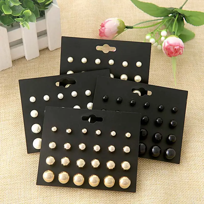 9 пар/компл. простые круглые бусины серьги гвоздики с кристаллами модные черный