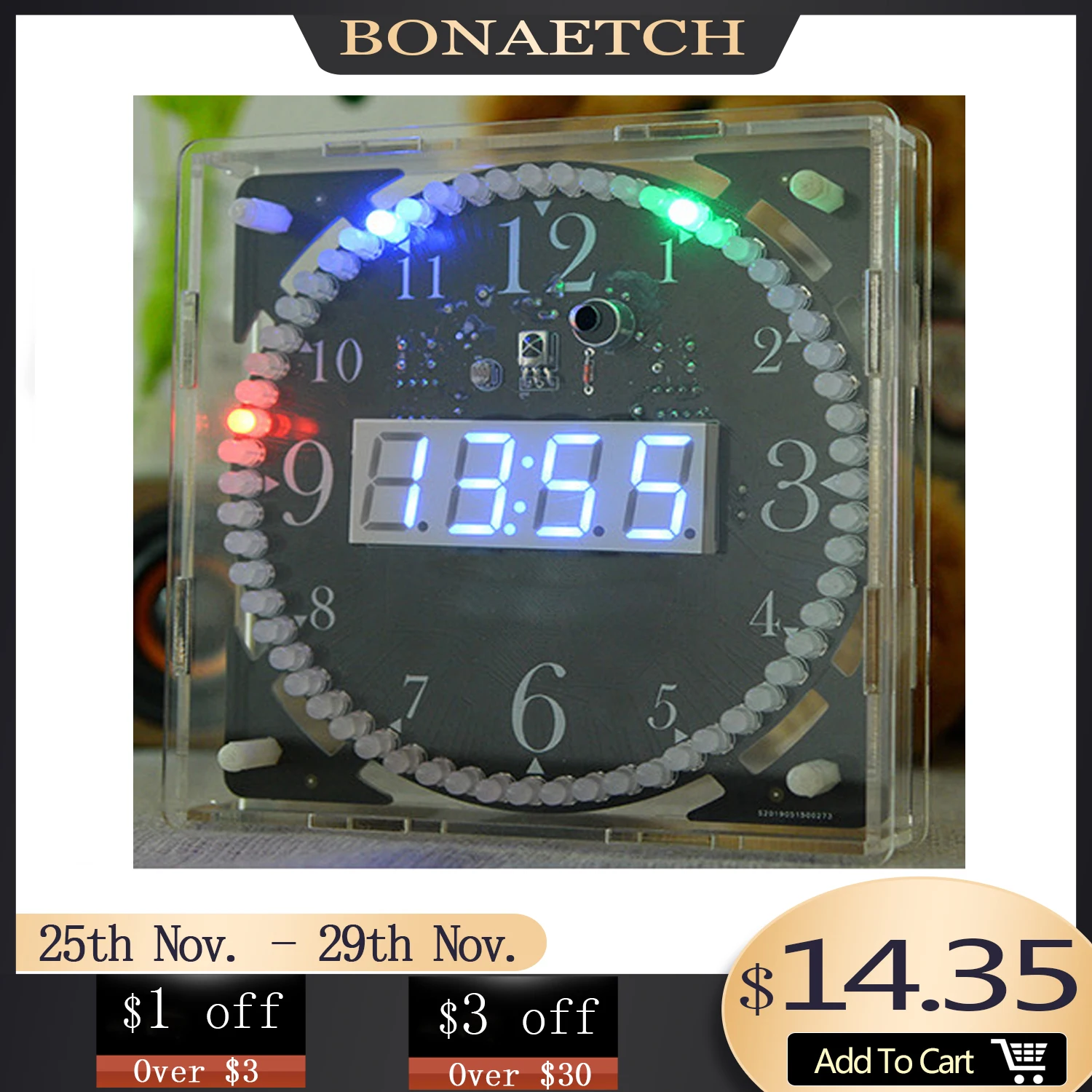 

DIY electronic kit LED clock sodering project kit colorful LED RGB Color spectrum music Alarm clock remote control