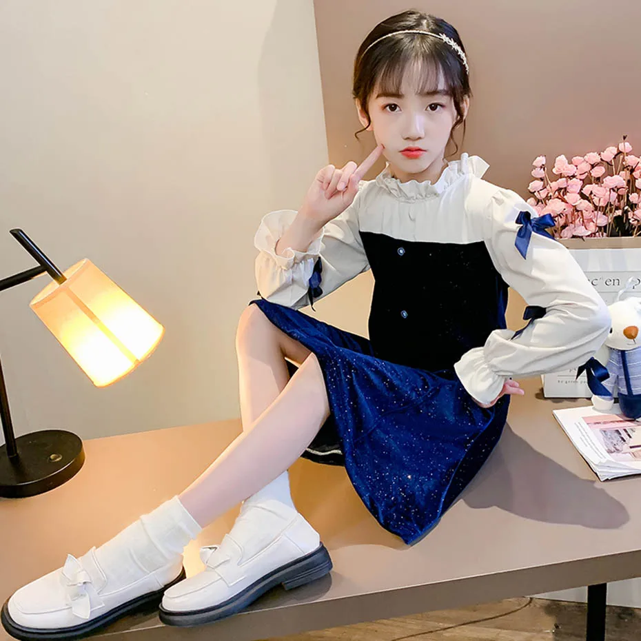 Платья для девочек осенне-зимнее платье вечернее в стиле пэчворк детей детские