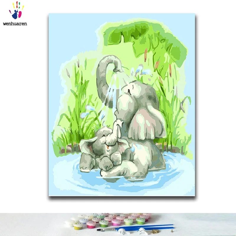 

DIY Coloring Paint Elephant Paintings by Numbers Cartoon Canvas One Piece Animal 50x40 60x50 75x60 90x70 100x80 Classical