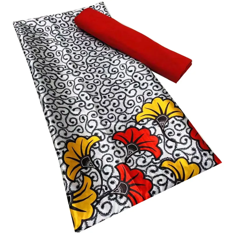 Популярная искусственная шелковая ткань с принтом в африканском стиле 4 + 2 ярда