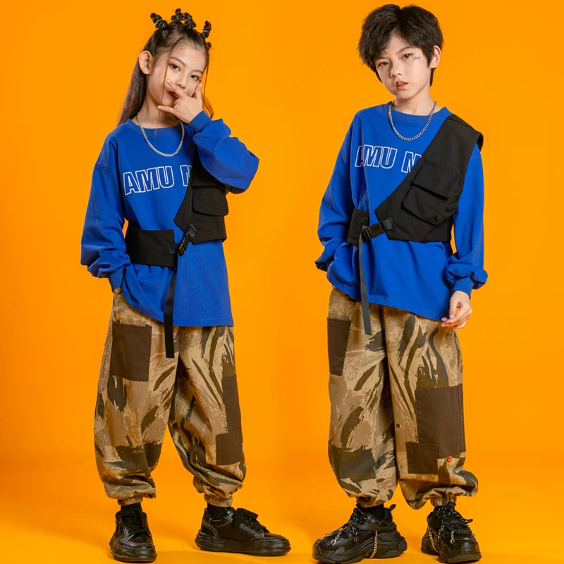 

Hip Hop Dance Clothing for Girls Clothes Ballroom Dance Wear Boys Jazz Dance Costume Kids Short Sleeve Top Cool Overalls